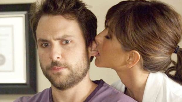 Charlie Day and Jennifer Aniston in Horrible Bosses.