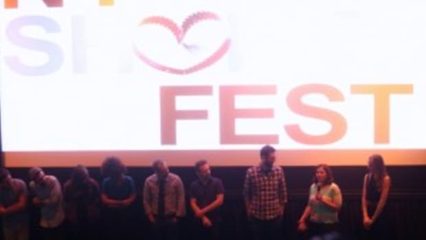 Rocking the mic at the Q&A after my "Deal Travis In" premiere at NY Shorts Fest.