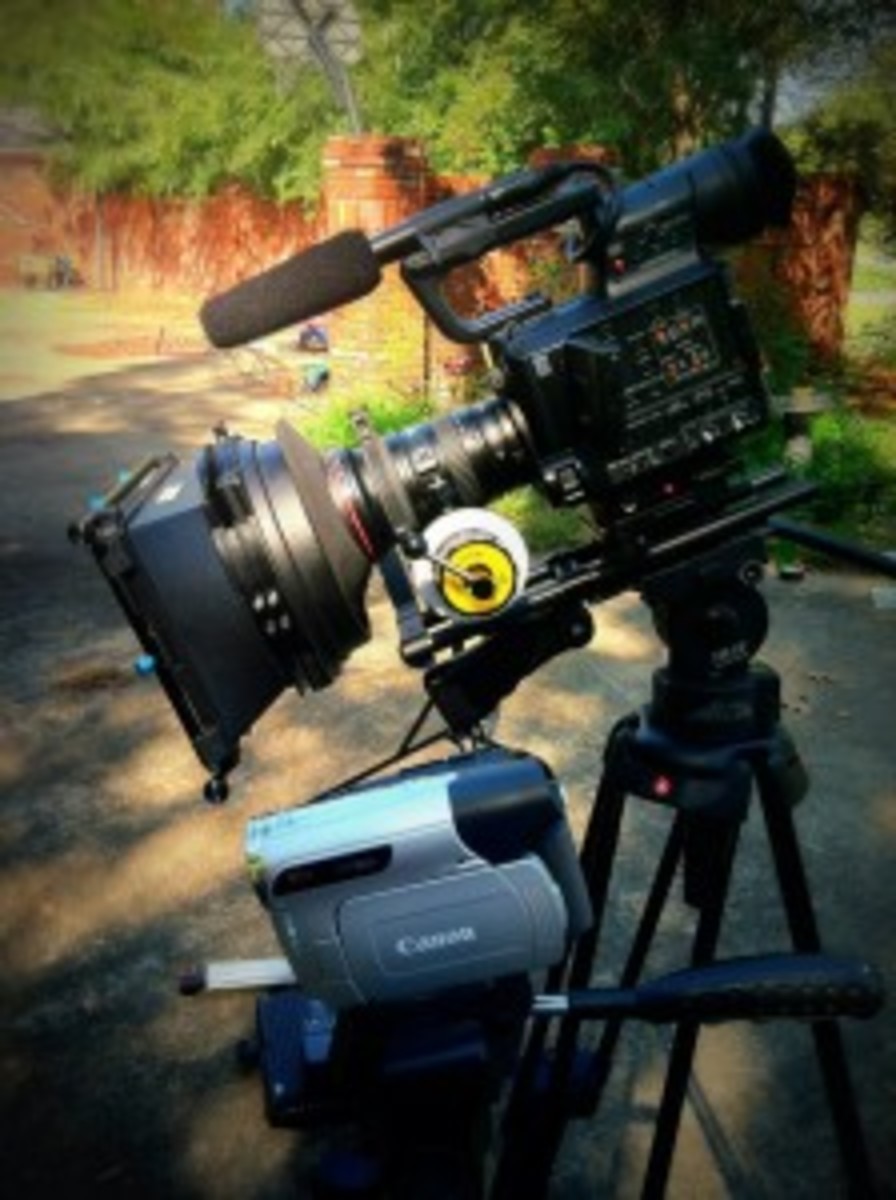 Our Canon prop camera poses next to my Panasonic AF-100 for a photo op.