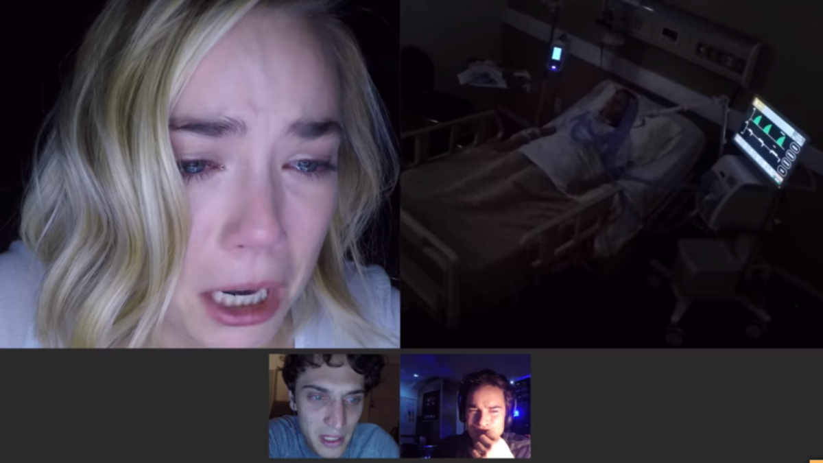  Rebecca Rittenhouse, a madman’s victim, Colin Woodell and Andrew Lees in Unfriended: Dark Web, Courtesy Zeitgeist Images