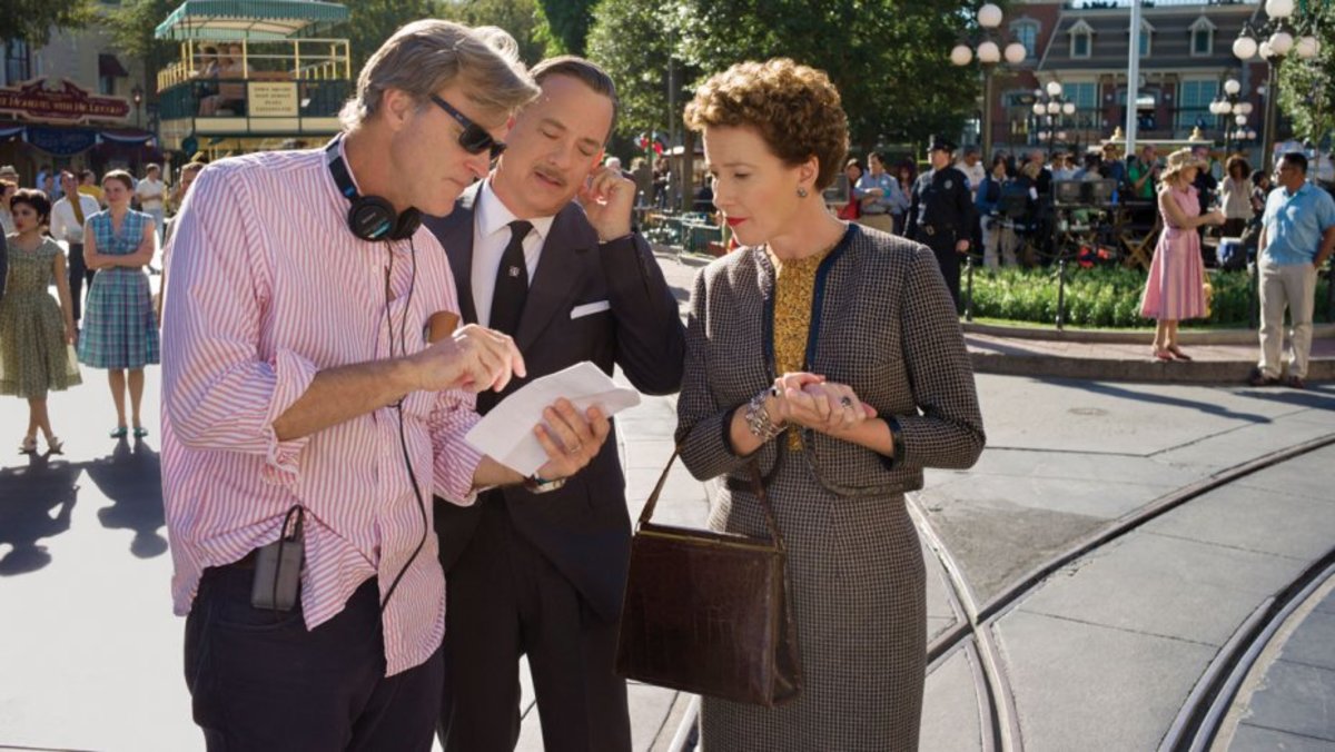 François Duhamel/Disney Enterprises, Inc. - From left: Director John Lee Hancock, Tom Hanks and Emma Thompson
