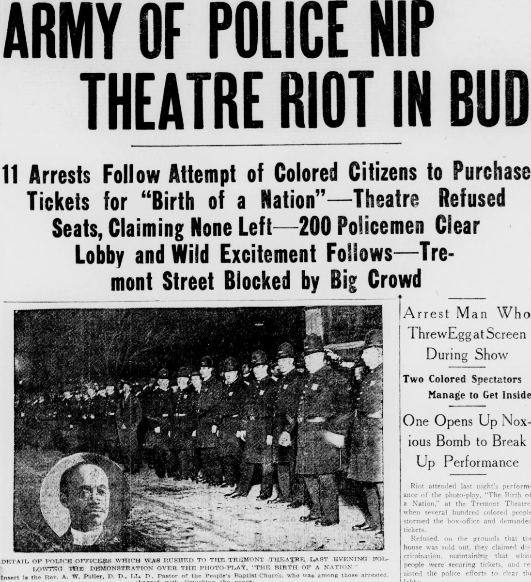 Boston Globe Headline - April 18, 1915. Credit Boston Globe.