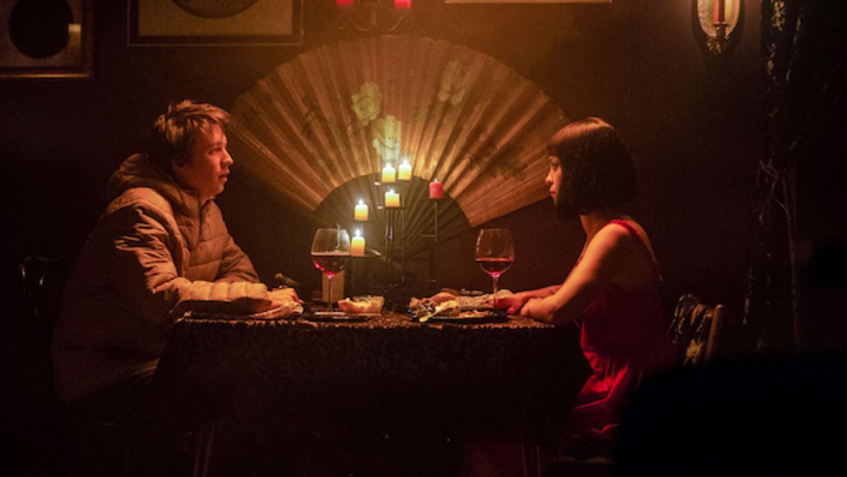 [L-R] Thomas Mann as Harrison Hardy and Rosa Salazar as Maria Deschaines in the thriller, CHARIOT, a Saban Films release. Photo courtesy of Saban Films.