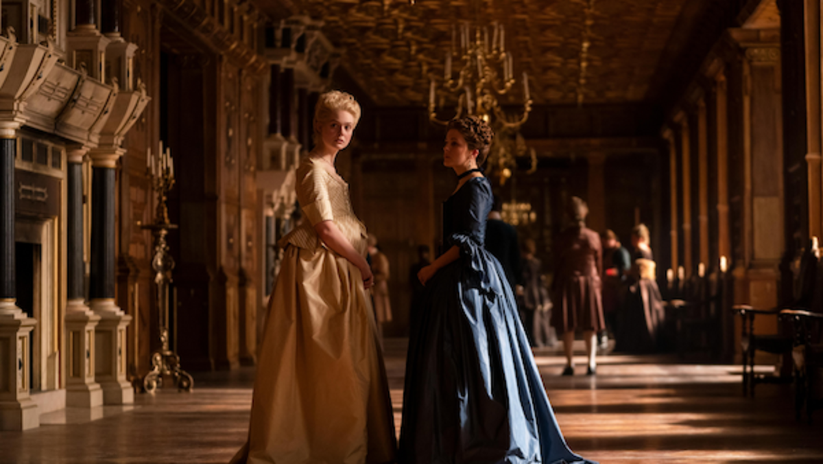 [L-R] Elle Fanning as Catherine and Phoebe Fox as Marial in The Great. Photo by Gareth Gatrell/Hulu.