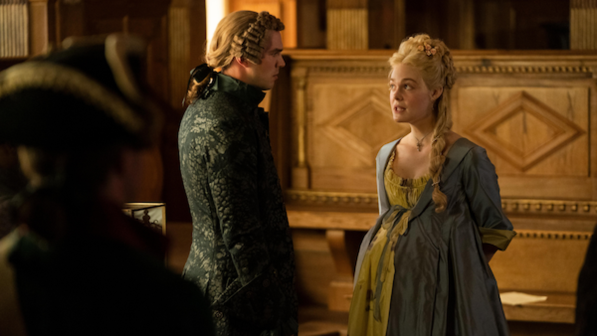 [L-R] Nicholas Hoult as Peter and Elle Fanning as Catherine in The Great. Photo by Gareth Gatrell/Hulu.
