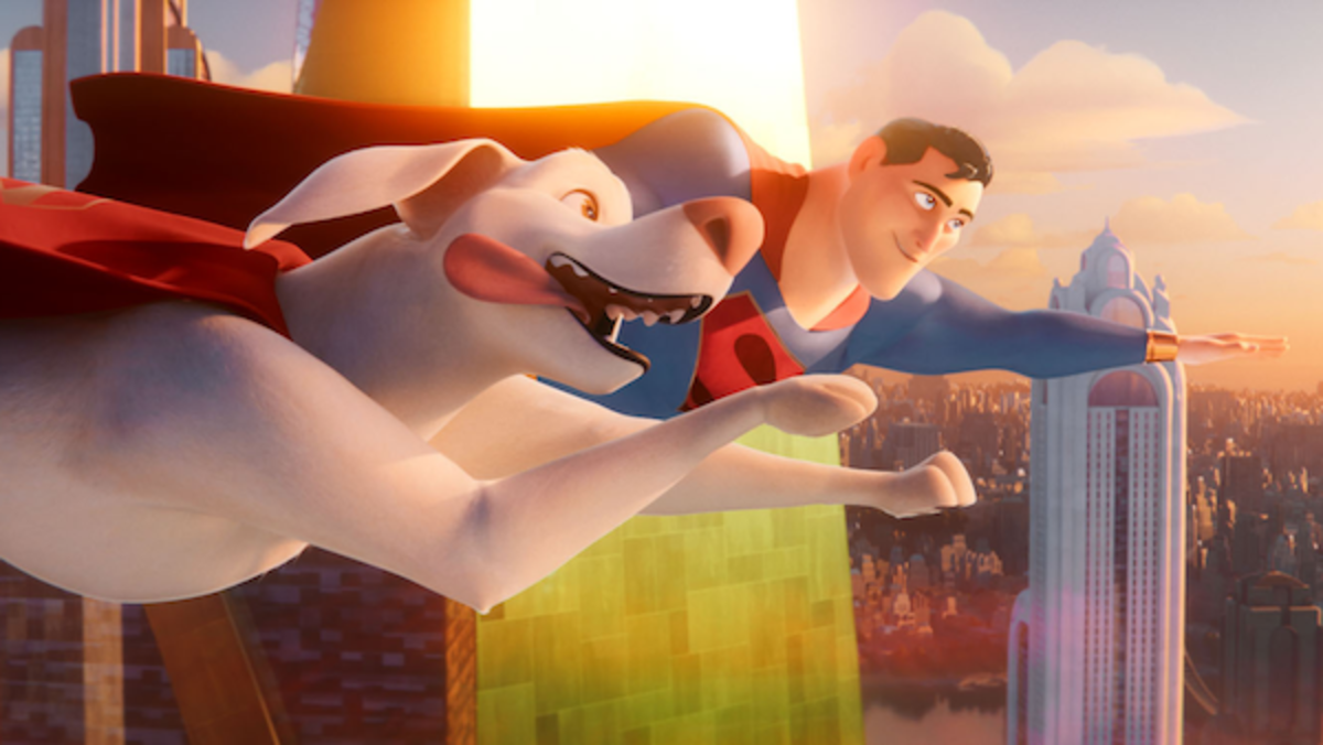 [L-R] DWAYNE JOHNSON as Krypto and JOHN KRASINSKI as Superman in Warner Bros. Pictures’ animated action adventure “DC LEAGUE OF SUPER-PETS,” a Warner Bros. Pictures release. Photo Courtesy Warner Bros. Pictures
