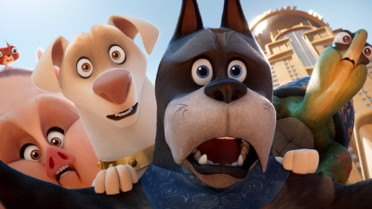 [L-R]  DIEGO LUNA as Chip, VANESSA BAYER as PB, DWAYNE JOHNSON as Krypto, KEVIN HART as Ace and NATASHA LYONNE as Merton in Warner Bros. Pictures’ animated action adventure “DC LEAGUE OF SUPER-PETS,” a Warner Bros. Pictures release. Photo Courtesy Warner Bros. Pictures