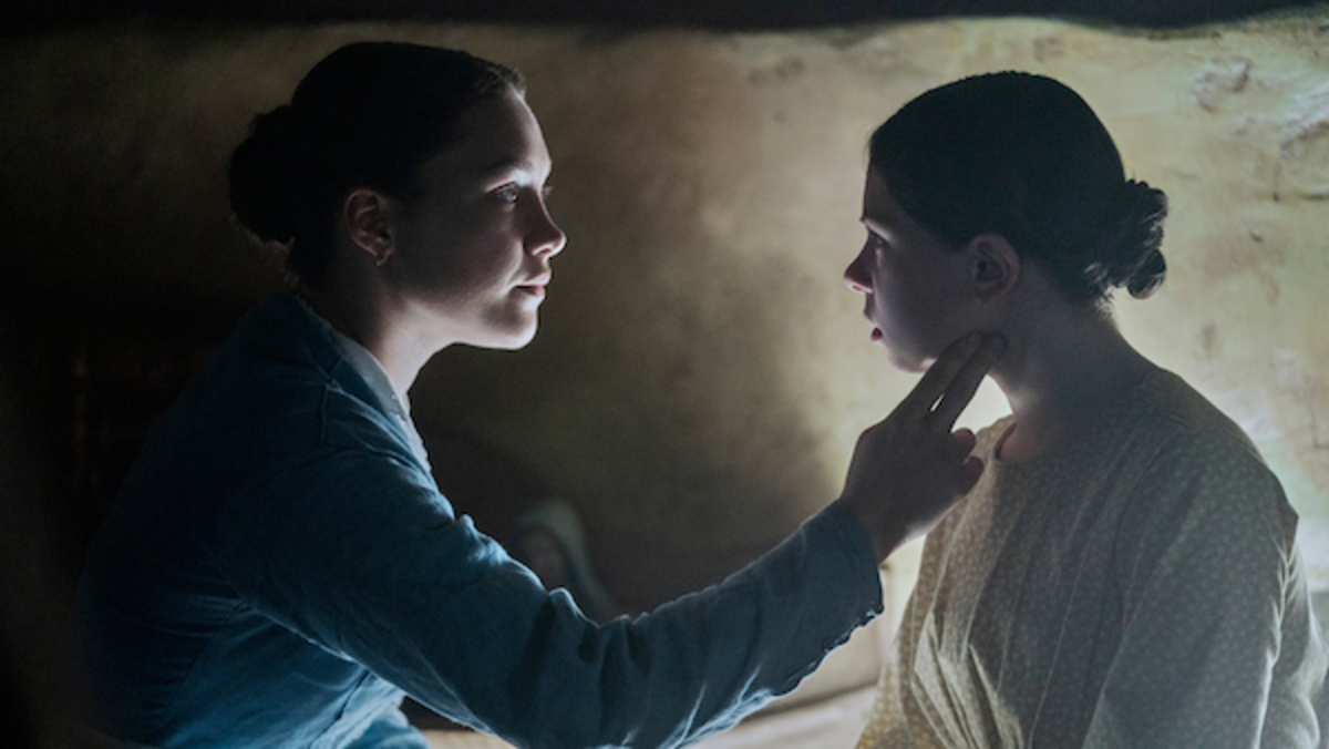 [L-R] Florence Pugh as Lib Wright and Kíla Lord Cassidy as Anna O’Donnell in The Wonder. Photo by Aidan Monaghan. Netflix © 2022